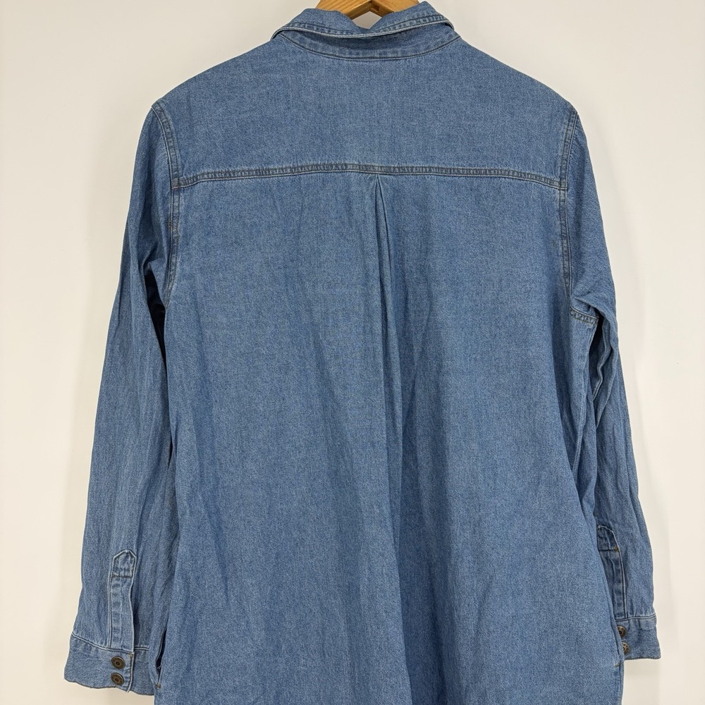 Western Boho Women's Shirt Dress‎ XL Farmhouse Chic Denim Maxi Midi Blue Western - Picture 12 of 15